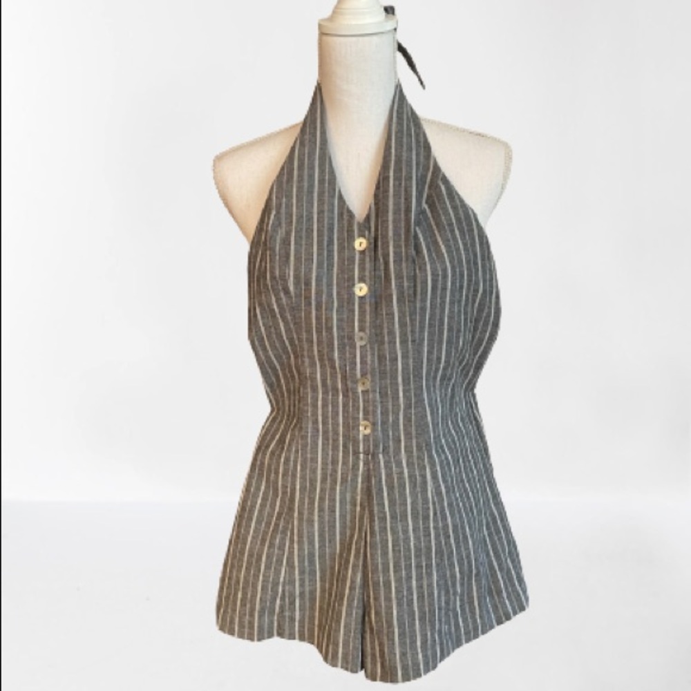 Halter romper size S, gray white pinstripe